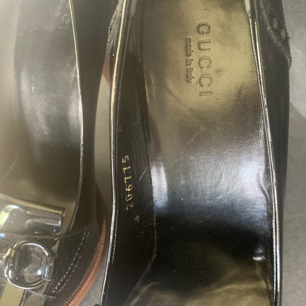 Gucci Black Patent Leather Kiltie Bit Heels with Brown Trim~Fit More Like a Sz 6 - Picture 11 of 16